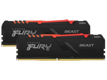 خرید آنلاین رم دسکتاپ DDR4 کینگستون 3200MHz مدل Kingston Fury Beast RGB ظرفیت 2×8 گیگابایت با گارانتی گروه ام آی تی